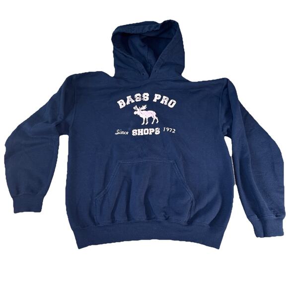 Bass Pro Shops Pullover Hoodie Oversized Sweatshirt Size Medium Navy Blue Hooded - Picture 1 of 7